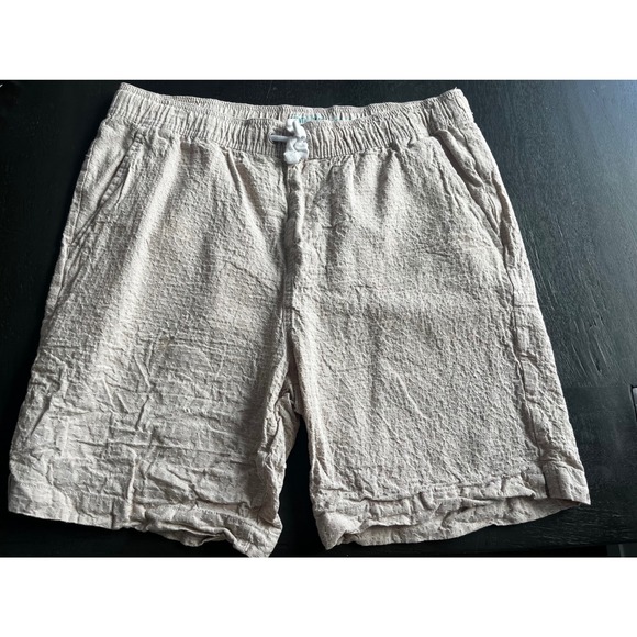 Tenth + Ocean Pants - Tenth + Ocean Mens Washable Linen Shorts Tan Textured Drawstring Size Large
